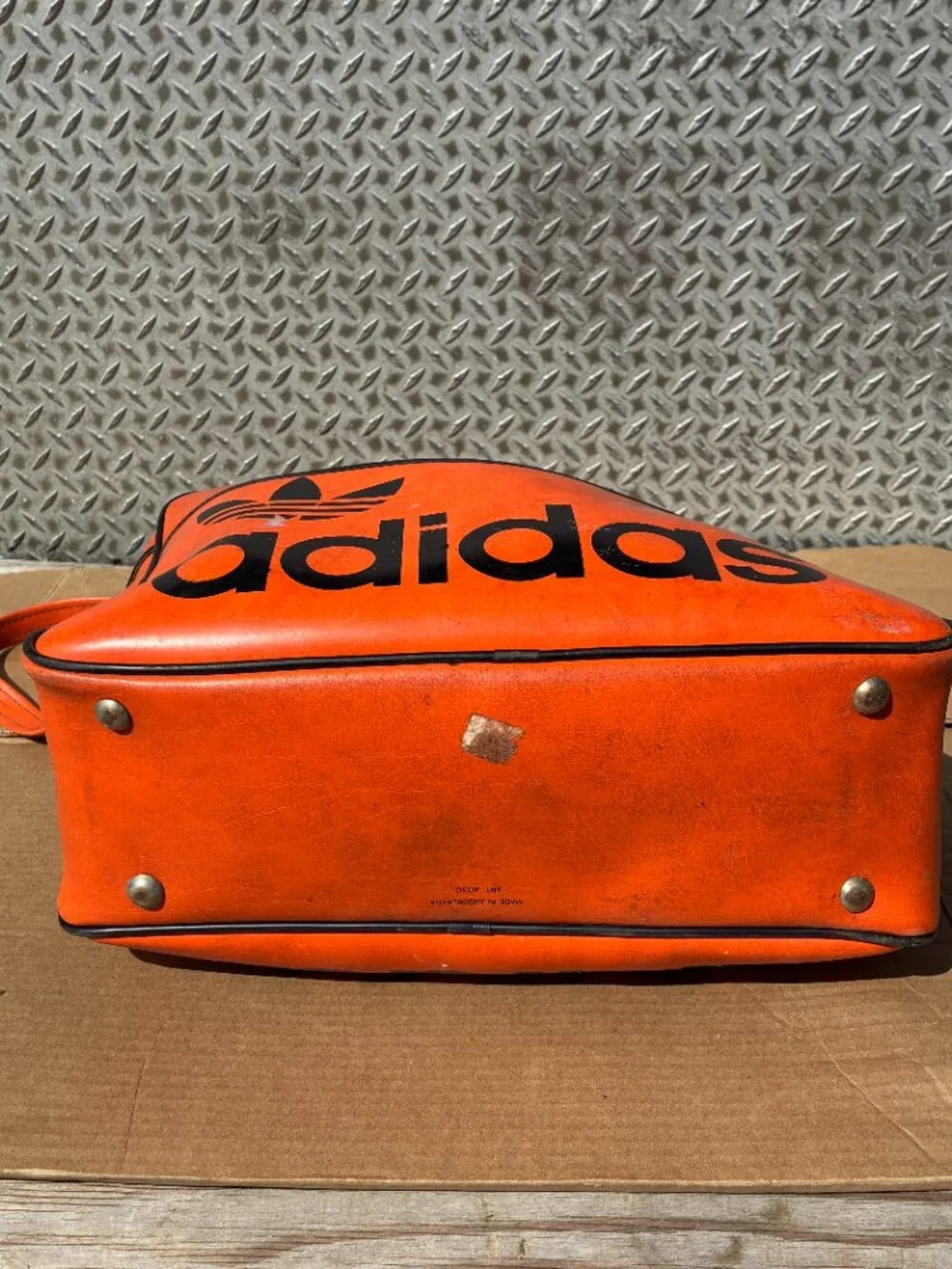 Vintage Adidas Originals Airliner Bag Orange Leather Trefoil Logo 1970s